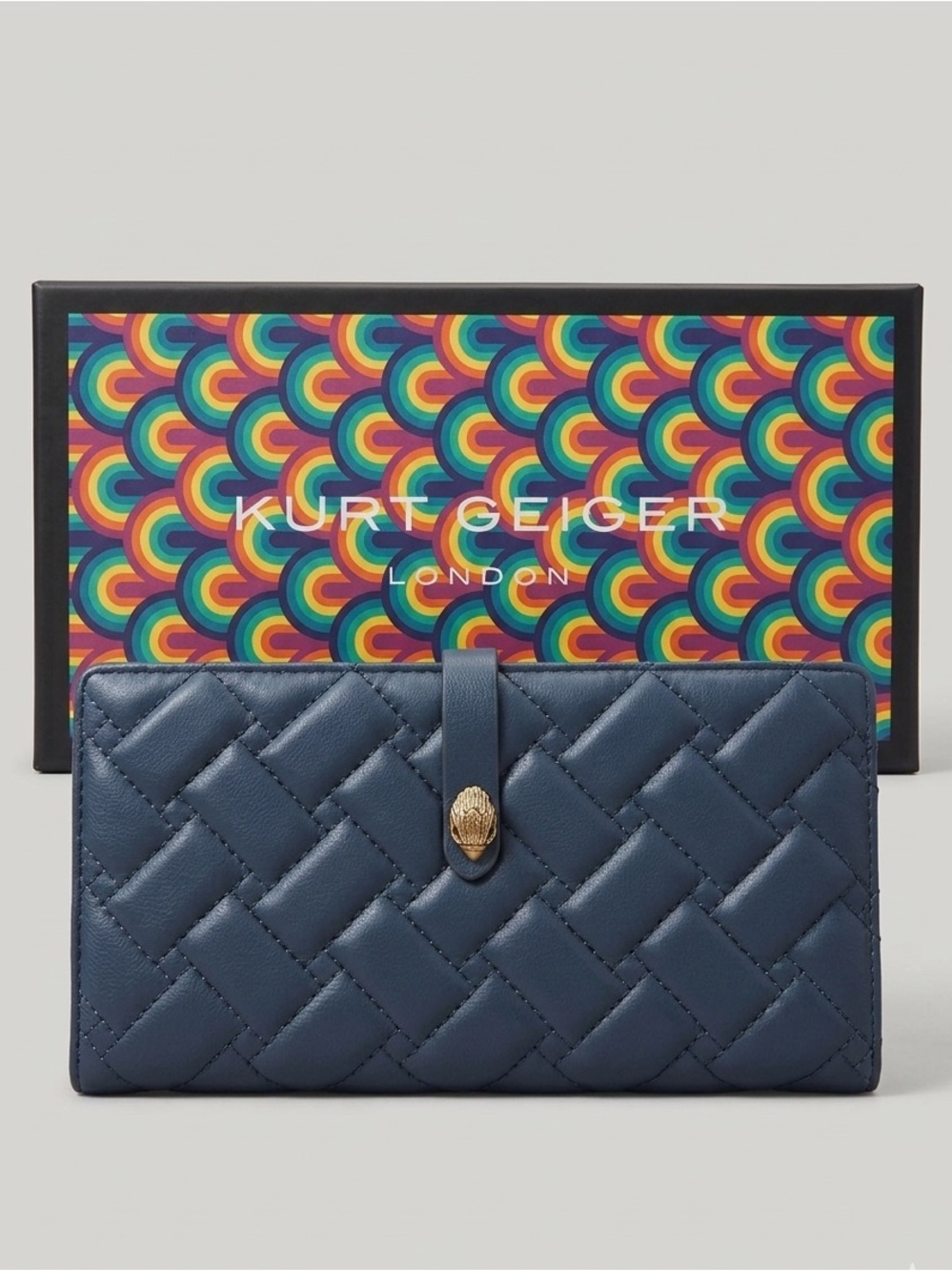 Kurt Geiger London Kensington Wallet Snap Eagle Head Blue NWOT W/Box